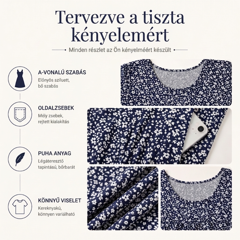💖2026 Elegáns kerek nyakú, virágos, csillagos, elegáns virágos ruha