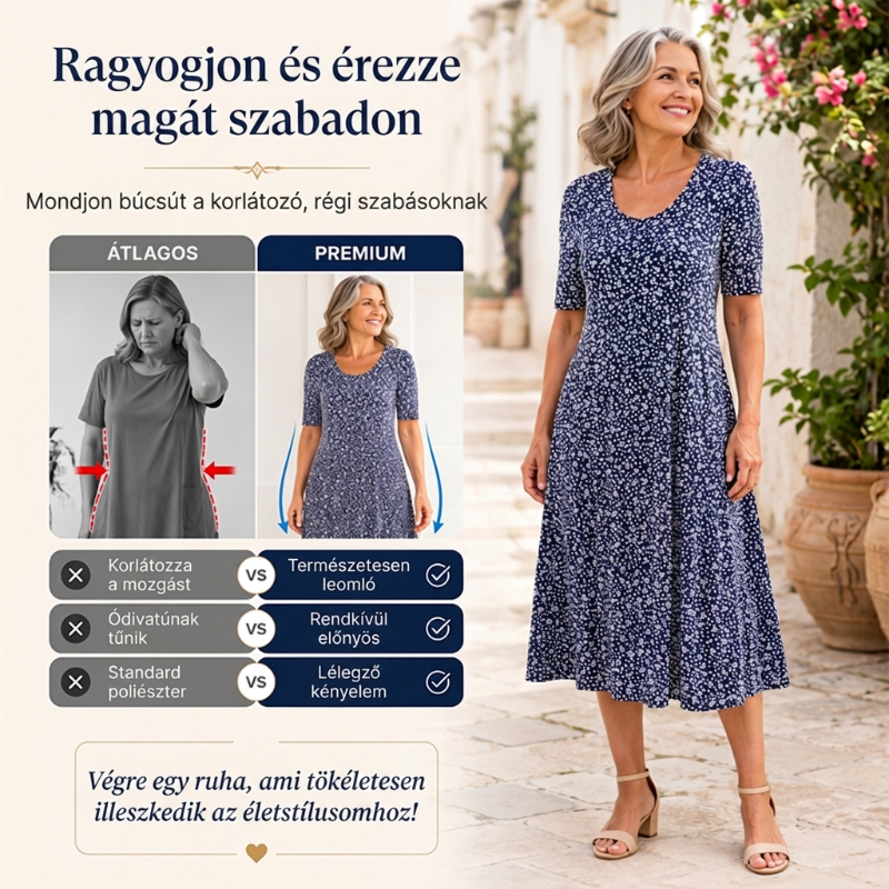 💖2026 Elegáns kerek nyakú, virágos, csillagos, elegáns virágos ruha