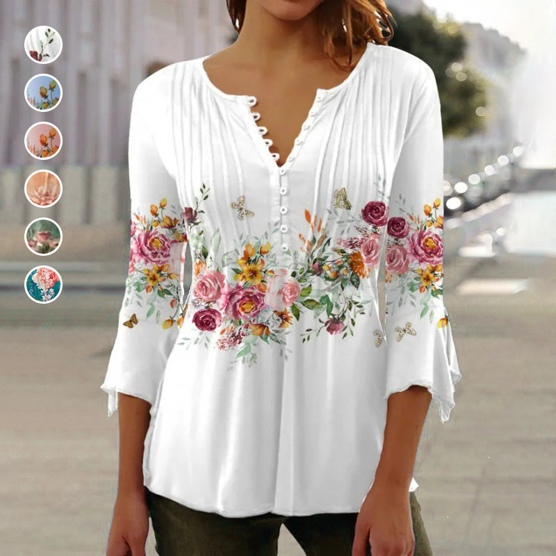 【S-3XL】🌸Női nyomtatott V-nyakú ing