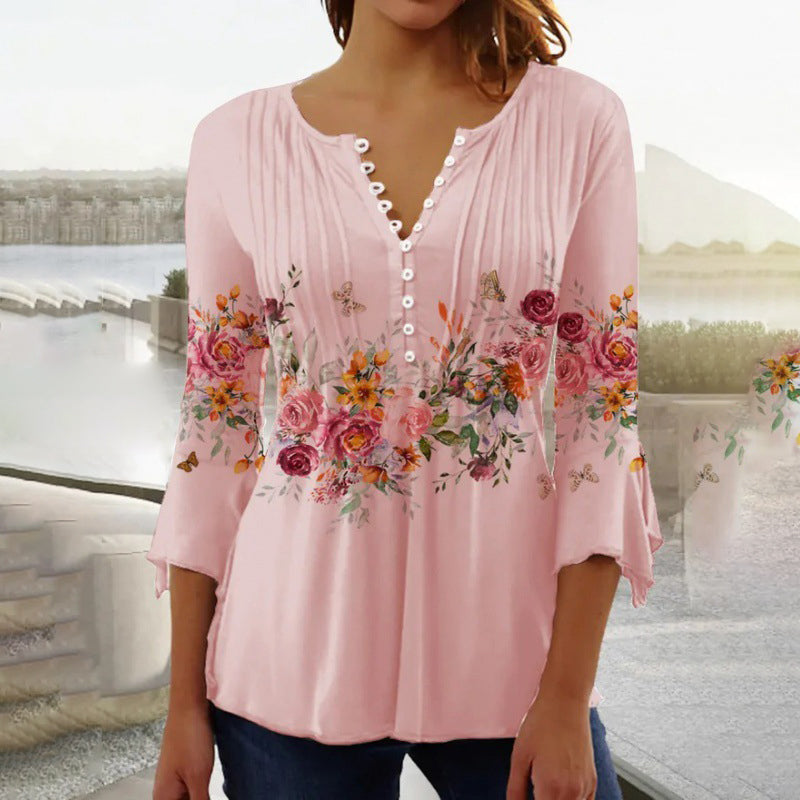 【S-3XL】🌸Női nyomtatott V-nyakú ing