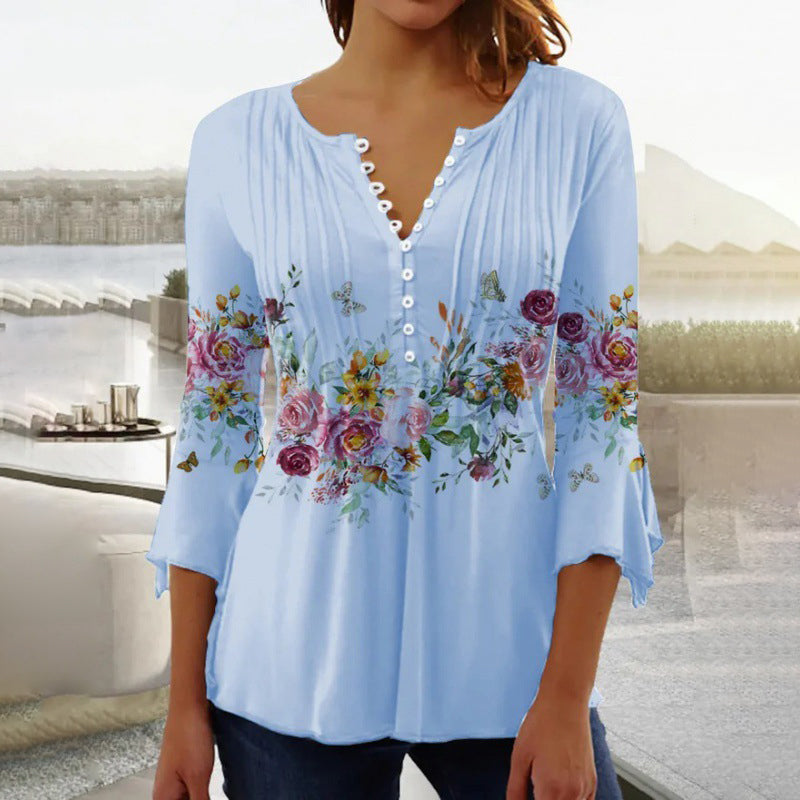 【S-3XL】🌸Női nyomtatott V-nyakú ing