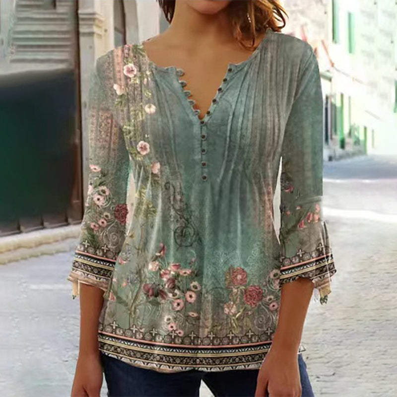 【S-3XL】🌸Női nyomtatott V-nyakú ing