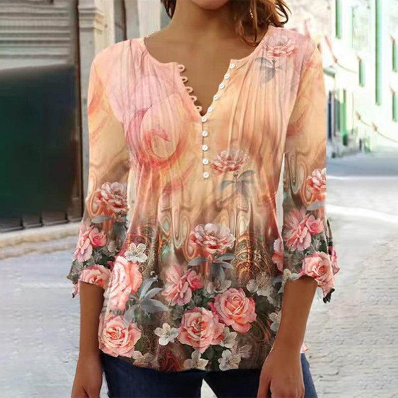 【S-3XL】🌸Női nyomtatott V-nyakú ing