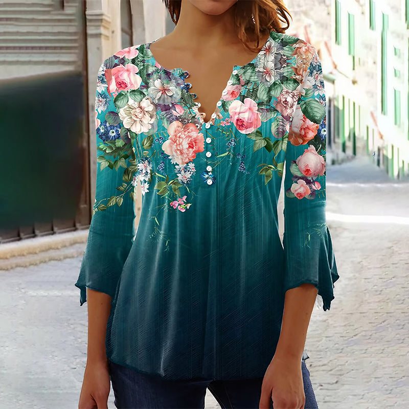 【S-3XL】🌸Női nyomtatott V-nyakú ing