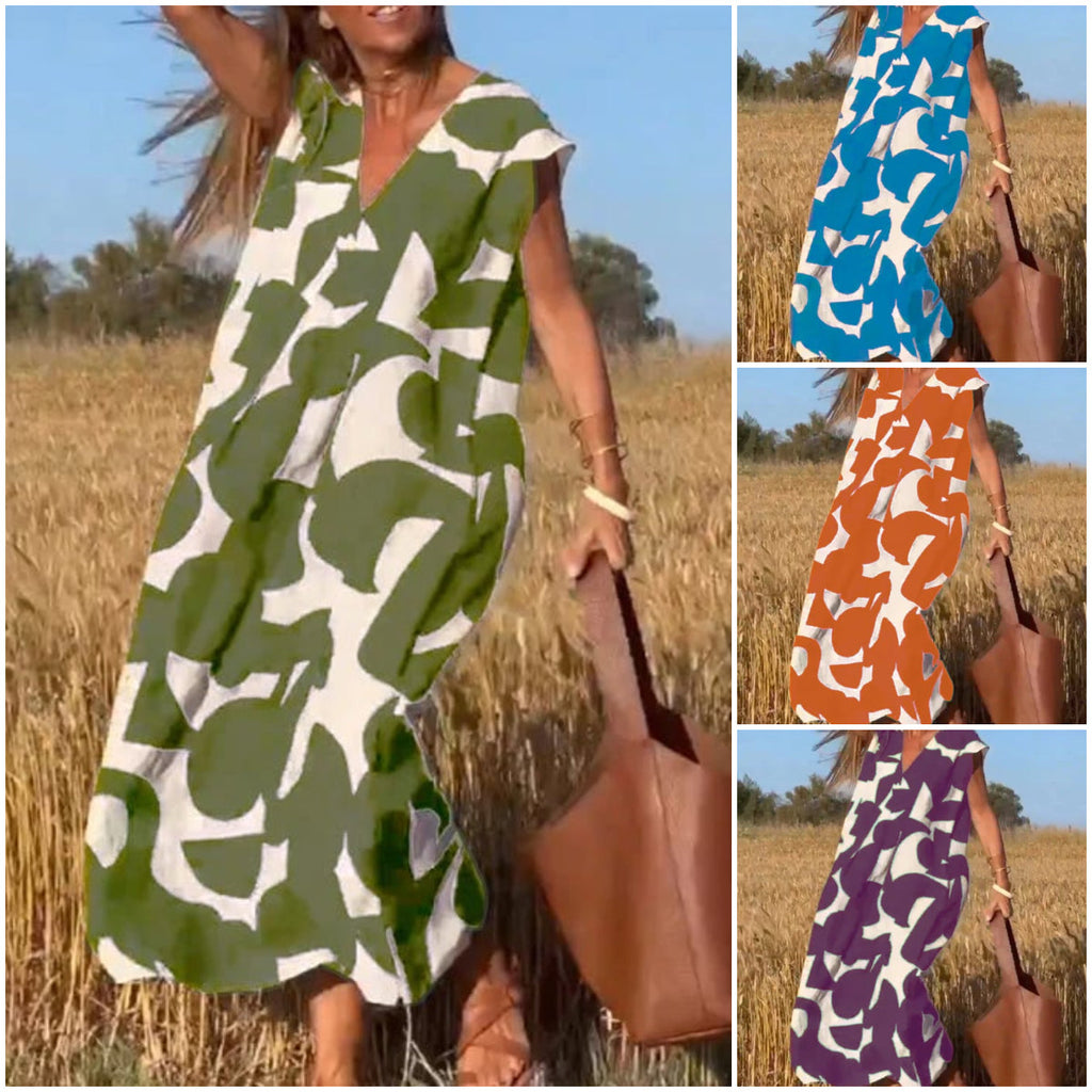 【M-3XL】💕V ujjatlan, nyomtatott ruha V kivágással