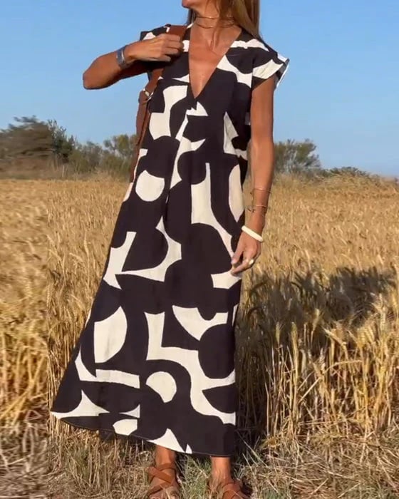 【M-3XL】💕V ujjatlan, nyomtatott ruha V kivágással