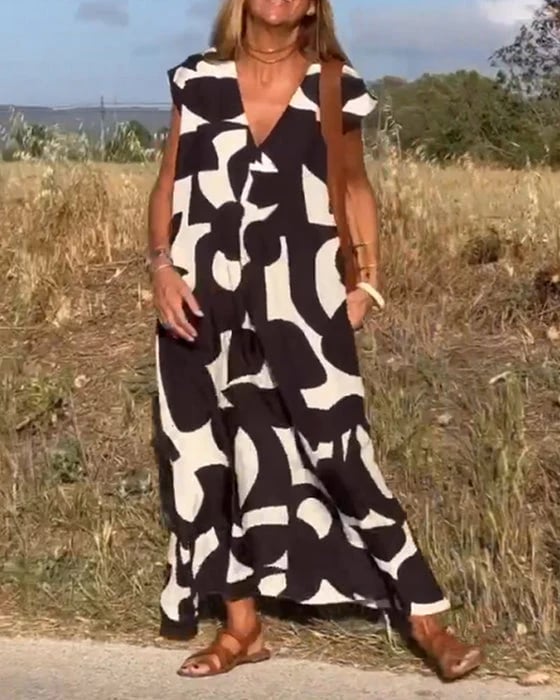 【M-3XL】💕V ujjatlan, nyomtatott ruha V kivágással