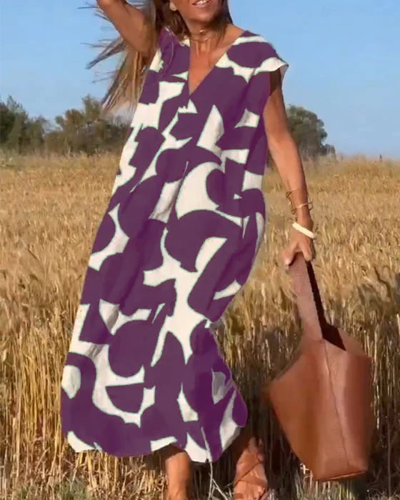 【M-3XL】💕V ujjatlan, nyomtatott ruha V kivágással