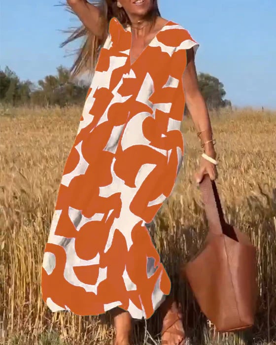 【M-3XL】💕V ujjatlan, nyomtatott ruha V kivágással