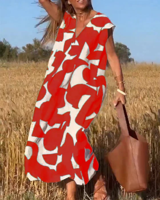 【M-3XL】💕V ujjatlan, nyomtatott ruha V kivágással
