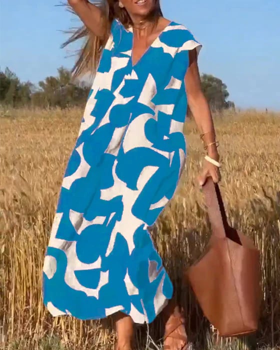 【M-3XL】💕V ujjatlan, nyomtatott ruha V kivágással
