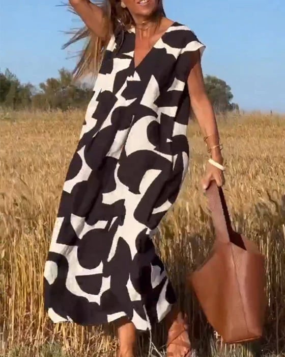 【M-3XL】💕V ujjatlan, nyomtatott ruha V kivágással