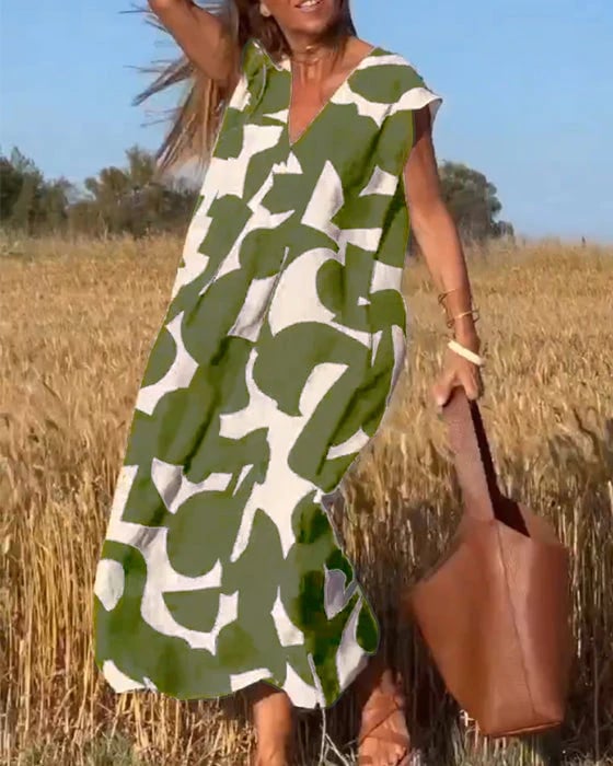 【M-3XL】💕V ujjatlan, nyomtatott ruha V kivágással